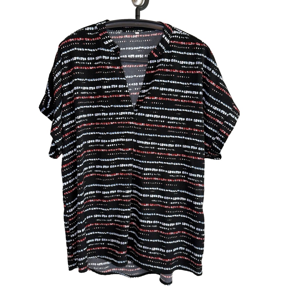 Womens Capped Sleeve Striped V-Neck Top XL Casual Minimalist Oversized